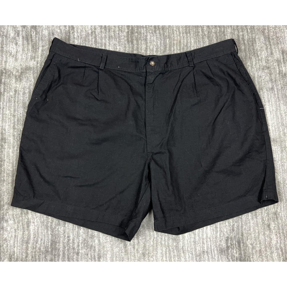 Bugle Boy Company Shorts Mens 44 Black Pleated Ramie Cotton Vintage Casual 6in
